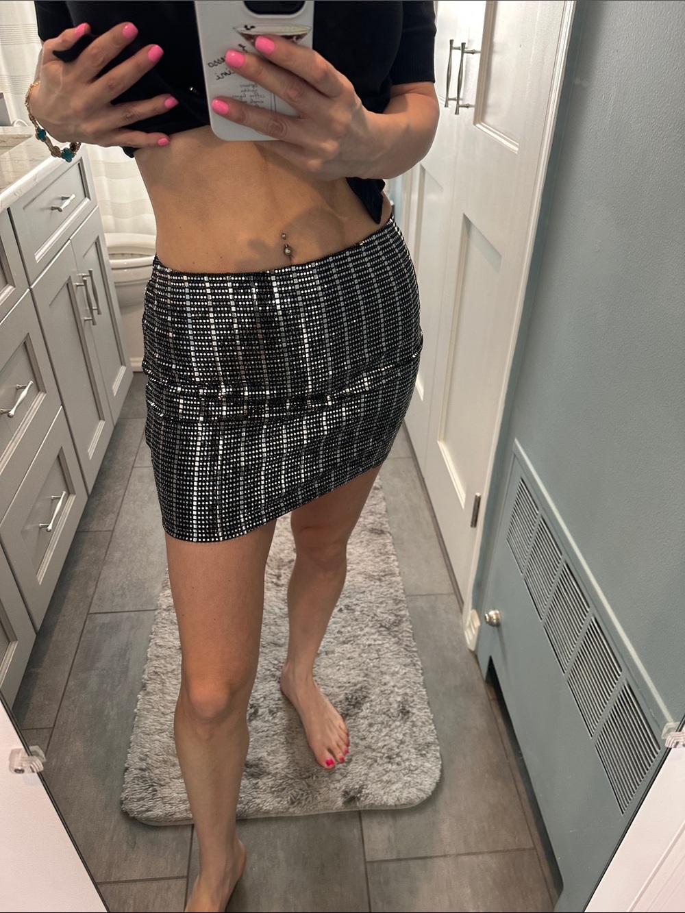 Sequin Mini Skirt in Black and Silver